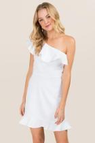 Francesca's Maeby One Shoulder Ruffle Dress - White