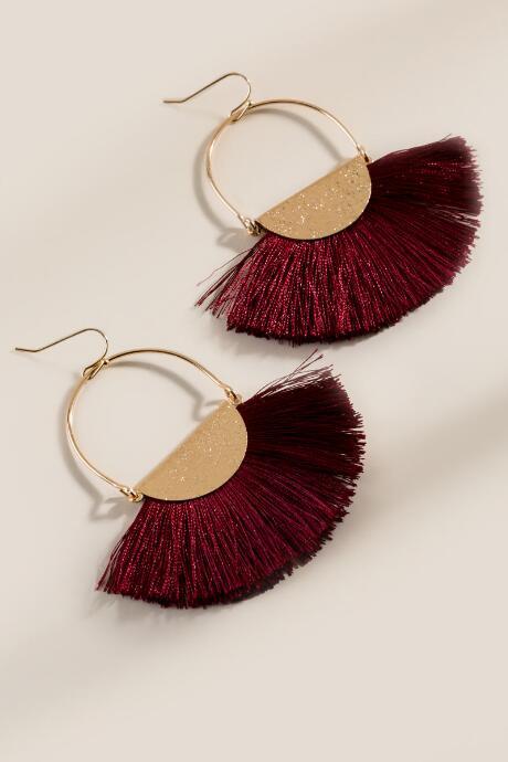 Francesca's Kacie Tasseled Fan Drop Earrings - Burgundy