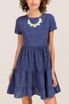 Francesca Inchess Maddie Embroidered Babydoll Shift Dress - Blue