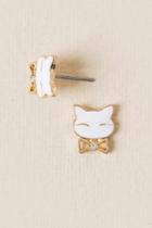 Francesca's Cat Bow Tie Stud Earring - Ivory