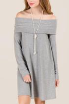 Alya Izzie Off Shoulder Hacci Knit Dress - Heather Gray