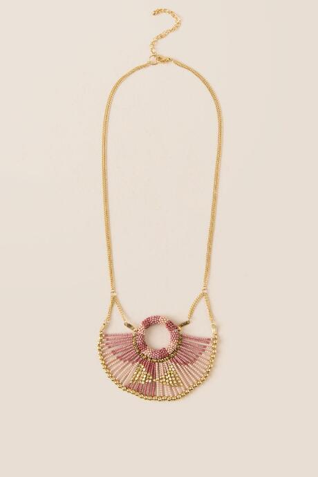 Francesca's Liliana Beaded Woven Tribal Necklace - Blush