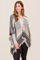 Francesca's Edna Natural Striped Ruana - Taupe