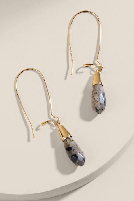 Francesca's Karen Dalmatian Jasper Drop Earrings - Taupe