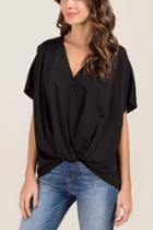 Francesca's Tish Short Sleeve Twist Front Top - Black