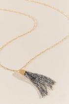 Francesca's Aubrey Glass Beaded Tassel Necklace In Hematite - Hematite