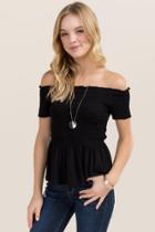 Blue Rain Kendall Smocked Off The Shoulder Top - Black