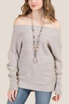 Francesca's Nia Off Shoulder Pullover Sweater - Heather Gray
