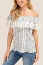 Francesca Inchess Ava Off The Shoulder Striped Crochet Blouse - Chambray