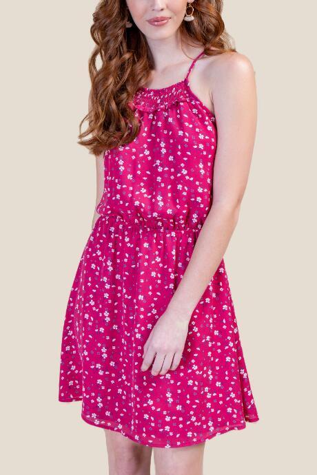 Francesca's Robin Smocked Top Floral Dress - Fuchsia
