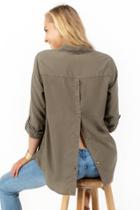 Francesca's Nick Button Back Top - Olive