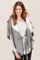 Francesca's Scout Hooded And Tie Striped Poncho - Heather Gray