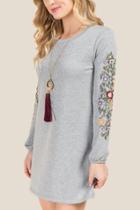 Alya Gail Embroidered Sleeve Sweatshirt Dress - Gray