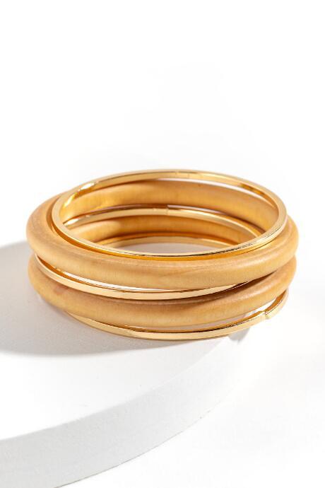 Francesca's Kaelyn Wood & Metal Bangles - Natural