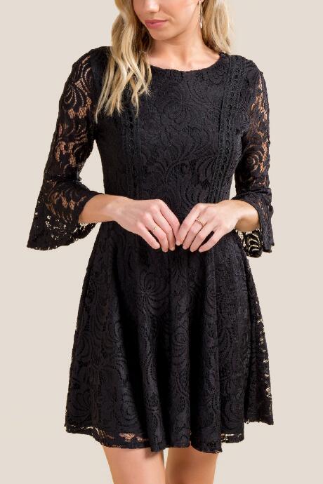 Francesca Inchess Camila Bell Sleeve Lace Dress - Black