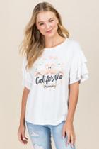 Francesca's Cali Dreaming Ruffle Sleeve Graphic Tee - White