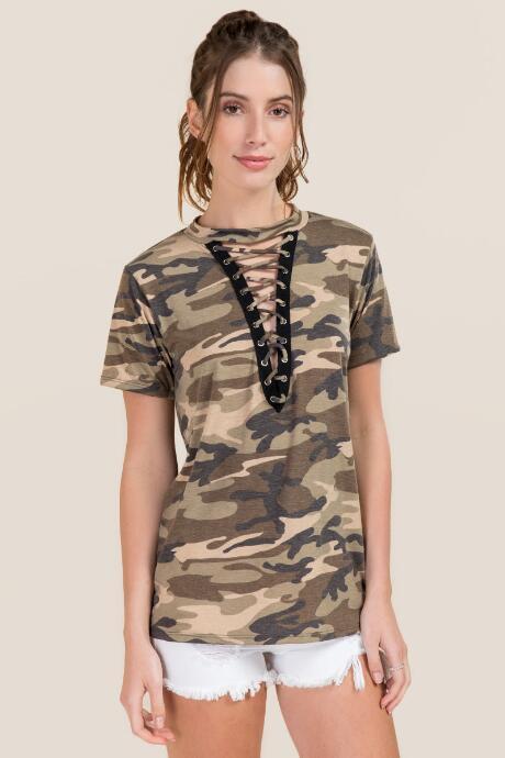 Alya Carman Camo Extreme Lattice Knit Tee - Olive