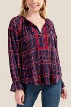 Francesca Inchess Molly Crochet Detail Plaid Blouse - Ink Navy