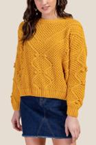 Francesca's Leila Pom Pom Cable Knit Sweater - Marigold