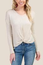 Francesca's Holly Twist Front Tee - Heather Oat