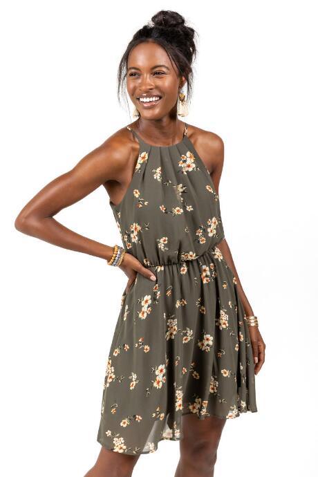 Francesca's Flawless Floral Dress In Olive - Olive