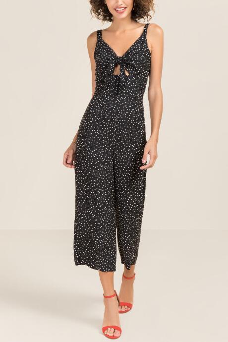Francesca Inchess Camila Front Tie Keyhole Jumpsuit - Black
