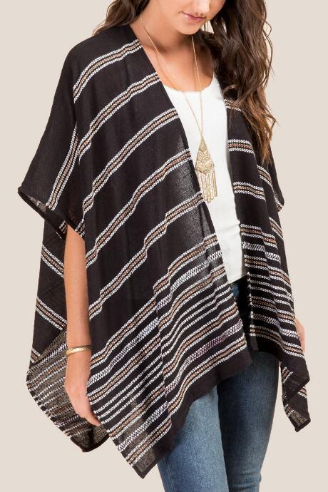 Francesca's Kelby Stripe Side Tie Ruana - Black