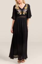 Francesca Inchess Gianna Embroidered Maxi Dress - Black