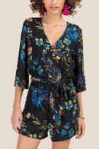 Francesca Inchess Monique Kimono Sleeve Floral Romper - Black