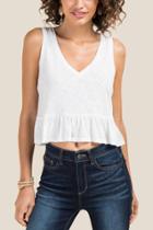 Francesca Inchess Abby Cropped Ruffle Hem Top - White