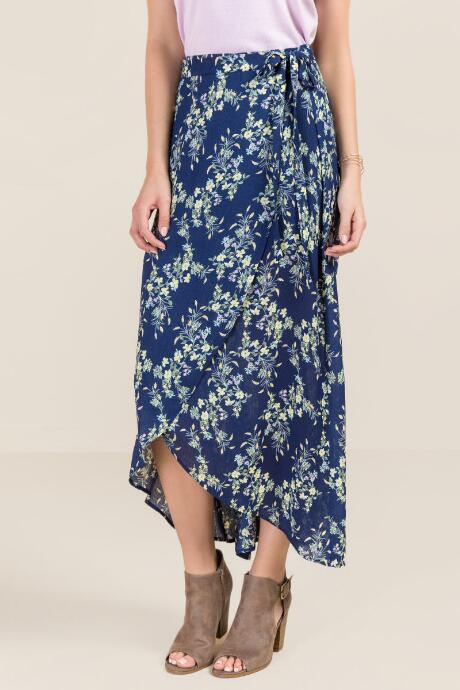 Francesca's Nicolette Faux Wrap Maxi Skirt - Navy