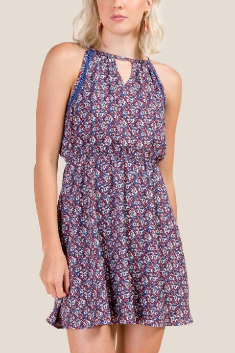 Francesca's Alice High Neck Floral Dress - Indigo