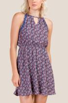 Francesca's Alice High Neck Floral Dress - Indigo
