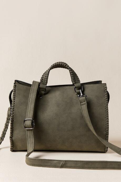 Francesca's Lexy Distressed Whipstitch Satchel - Olive