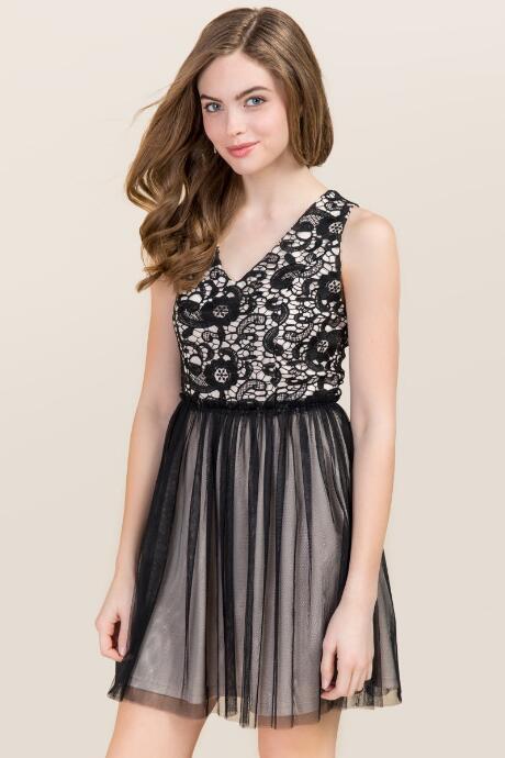 Francesca's Seanna Lace Tulle Dress - Black