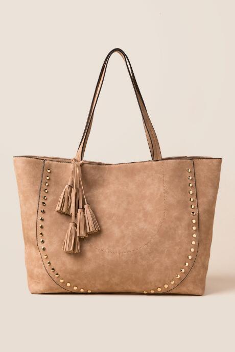 Francesca's Durango Studded Tote - Taupe
