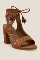 Charles Albert Charlie Embroidered Floral Tie Block Heel - Brown