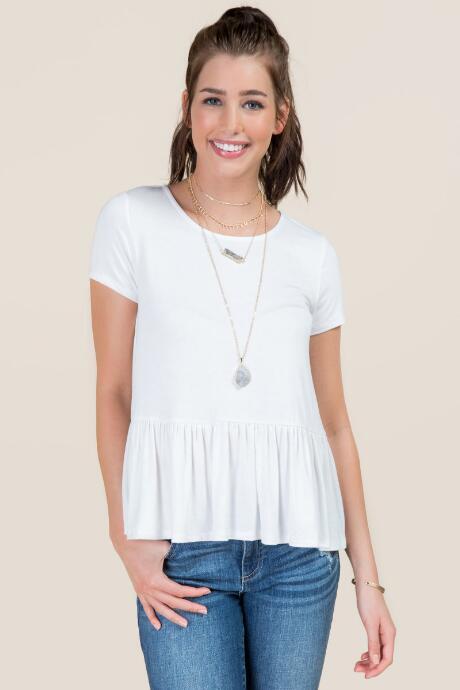 Alya Morgan Drop Waist Peplum Bamboo Knit Top - White