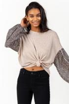 Francesca's Amory Animal Print Sleeve Top - Taupe