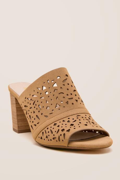 Restricted Kirsten Laser Cut Mule Heel - Camel