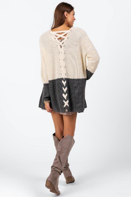 Francesca's Octavia Lace-up Cardigan - Charcoal