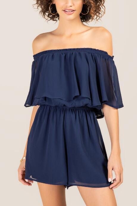 Francesca Inchess Sage Off The Shoulder Romper - Navy