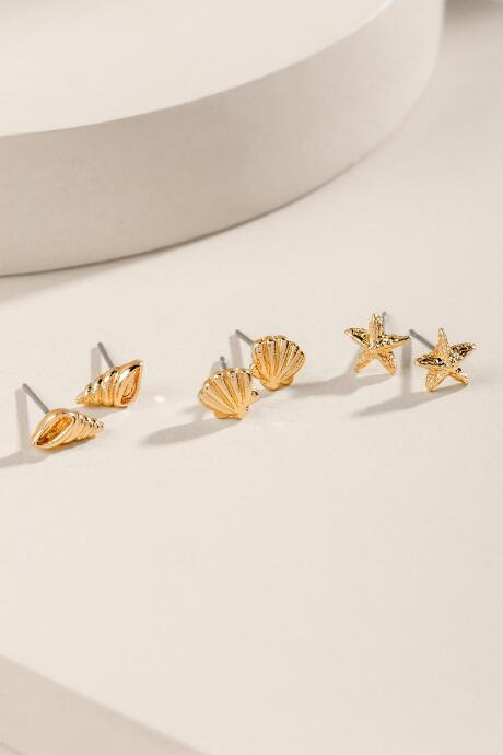 Francesca's Sadie Sea Shell Stud Earring Set - Gold