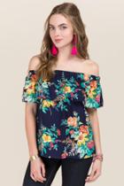 Blue Rain Lesly Bright Floral Off The Shoulder Top - Navy