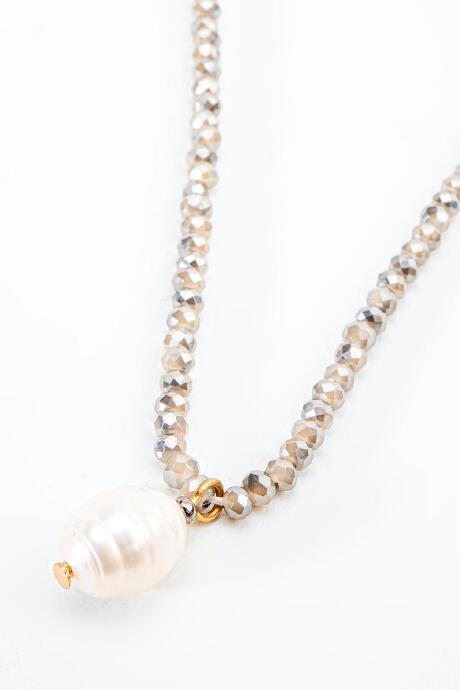 Francesca's Sage Beaded Pearl Pendant Necklace - Gray