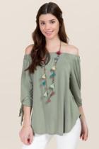 Alya Arin Tie Sleeve Off The Shoulder Top - Dark Olive