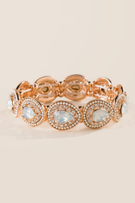 Francesca's Fia Teardrop Stretch Bracelet In Rose Gold - White