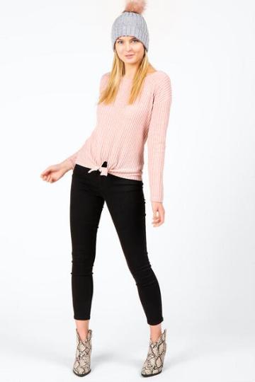 Francesca's Darice Ribbed Front Tie Top - Rose