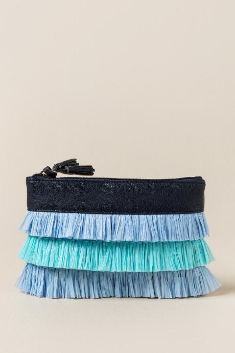 Francesca's Benita Multi-colored Fringe Clutch - Navy