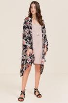 Blue Rain Ally Floral Kimono - Black